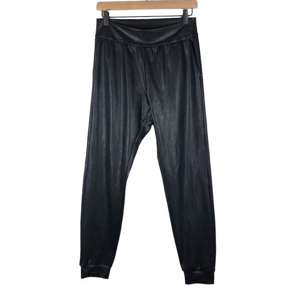Commando Black Faux Leather Jogger Pants Stretchy Comfy Vegan Women’s Small - Picture 1 of 5